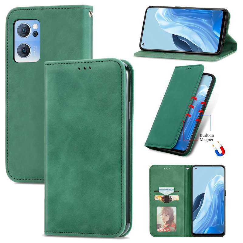 For OPPO Reno7 5G Retro Skin Feel Magnetic Horizontal Flip Leather Phone Case(Brown)
