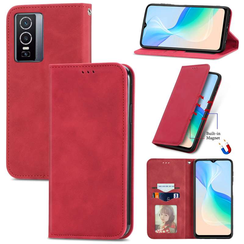 For vivo Y76 5G Retro Skin Feel Magnetic Horizontal Flip Leather Phone Case(Black)