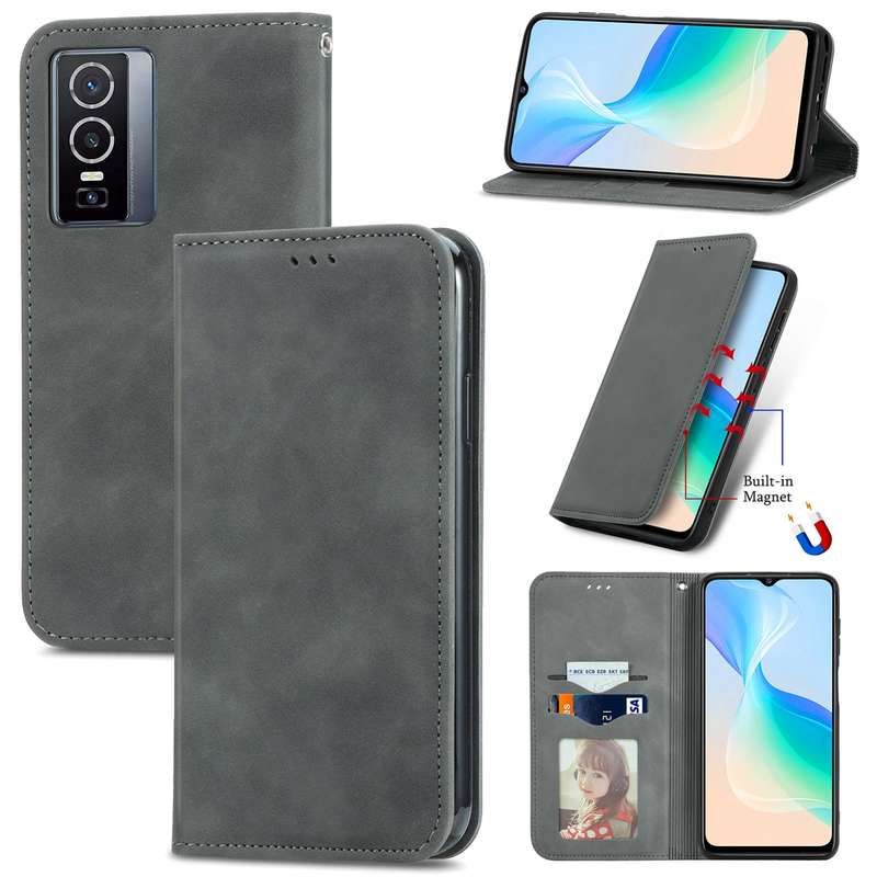 For vivo Y76 5G Retro Skin Feel Magnetic Horizontal Flip Leather Phone Case(Black)