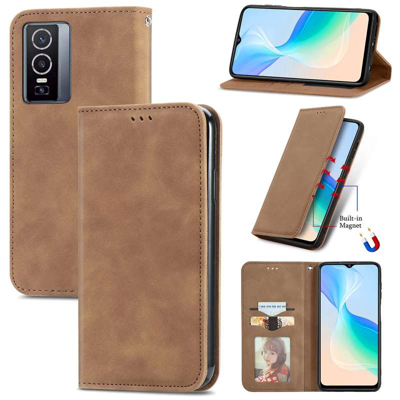 For vivo Y76 5G Retro Skin Feel Magnetic Horizontal Flip Leather Phone Case(Black)