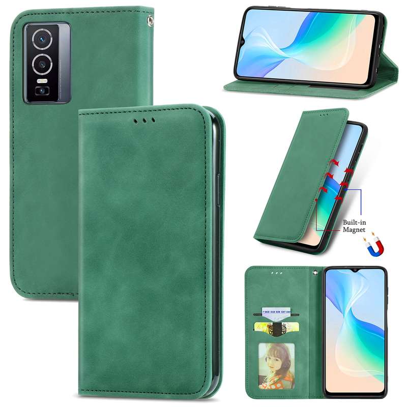 For vivo Y76 5G Retro Skin Feel Magnetic Horizontal Flip Leather Phone Case(Black)