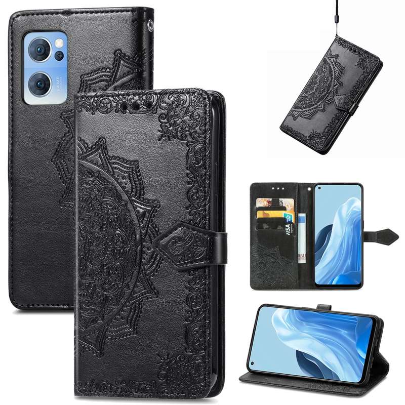 For OPPO Reno7 5G Mandala Flower Embossed Flip Leather Phone Case(Purple)