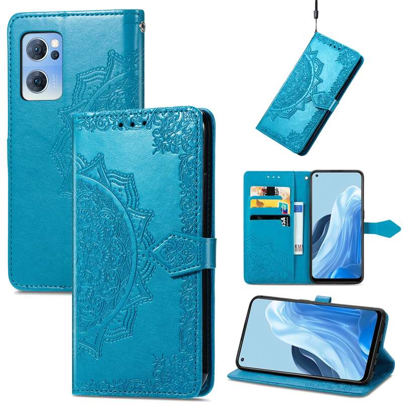 For OPPO Reno7 5G Mandala Flower Embossed Flip Leather Phone Case(Purple)