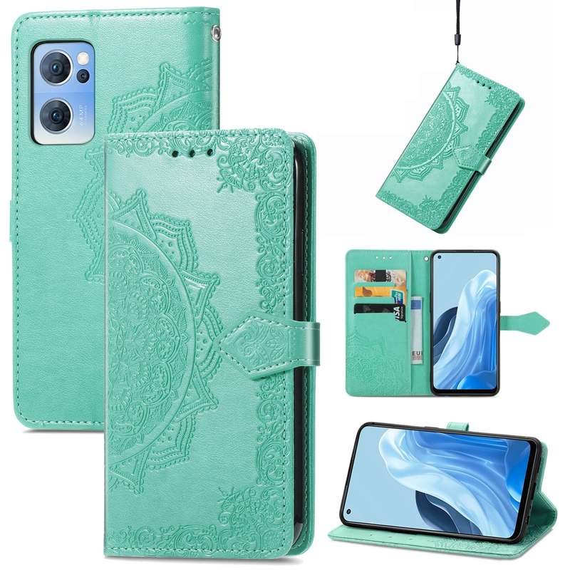 For OPPO Reno7 5G Mandala Flower Embossed Flip Leather Phone Case(Purple)