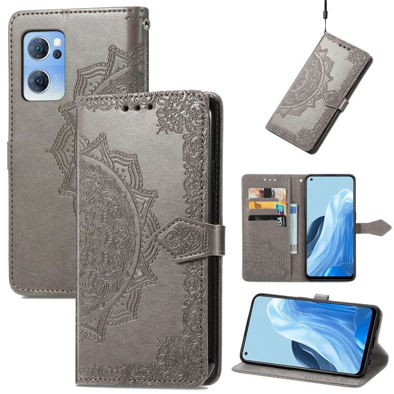 For OPPO Reno7 5G Mandala Flower Embossed Flip Leather Phone Case(Purple)