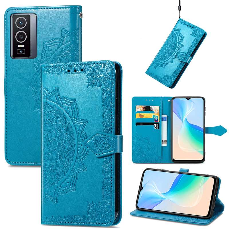 For vivo Y76 5G Mandala Flower Embossed Flip Leather Phone Case(Black)