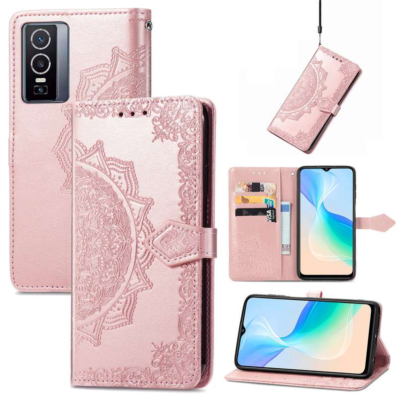 For vivo Y76 5G Mandala Flower Embossed Flip Leather Phone Case(Black)
