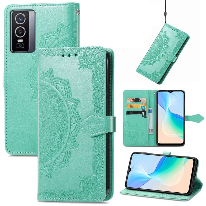 For vivo Y76 5G Mandala Flower Embossed Flip Leather Phone Case(Black)