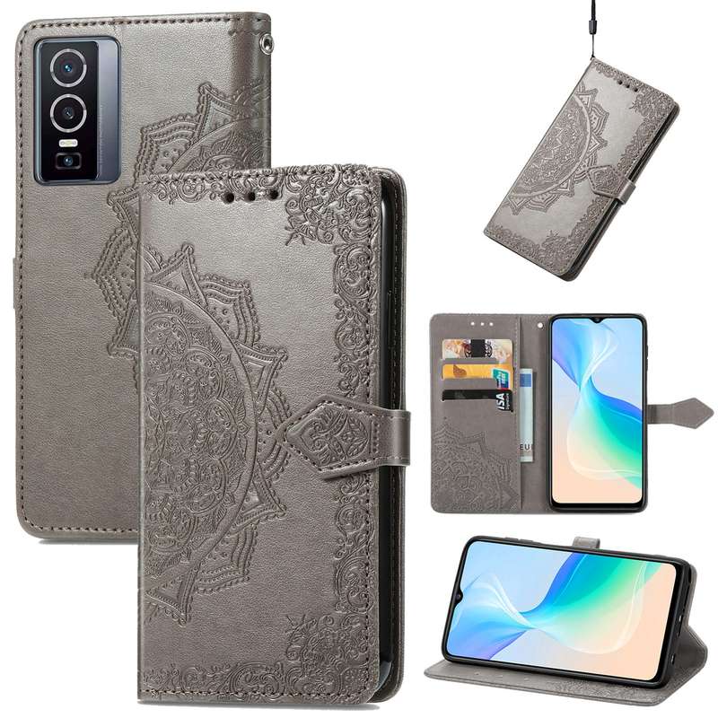 For vivo Y76 5G Mandala Flower Embossed Flip Leather Phone Case(Black)