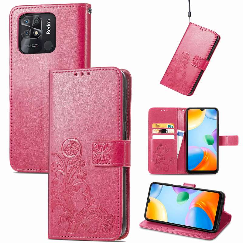 For Xiaomi Redmi 10C Four-leaf Clasp Embossed Buckle Leather Phone Case(Purple)