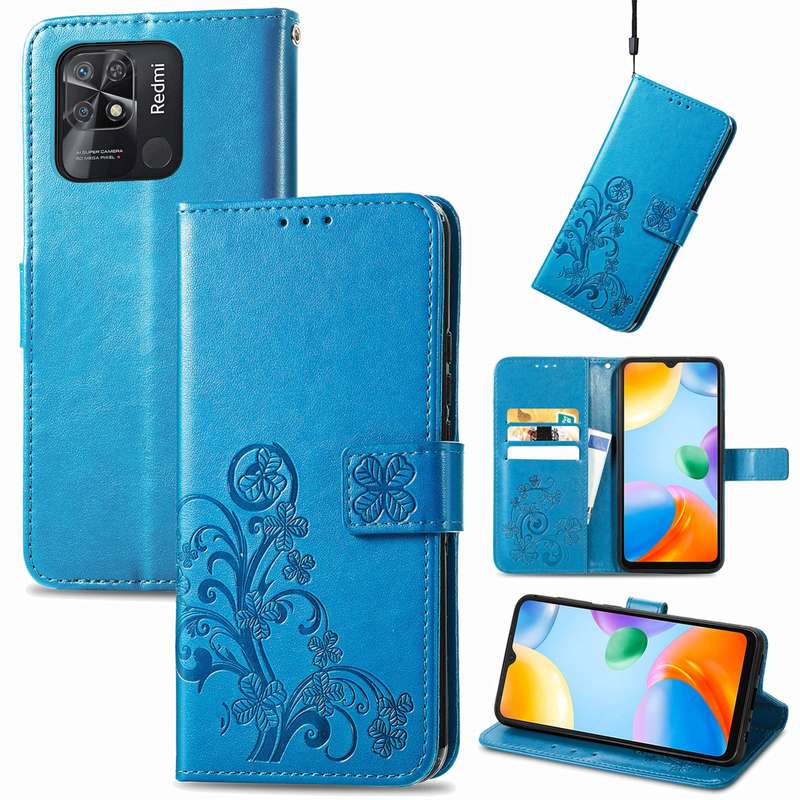 For Xiaomi Redmi 10C Four-leaf Clasp Embossed Buckle Leather Phone Case(Purple)