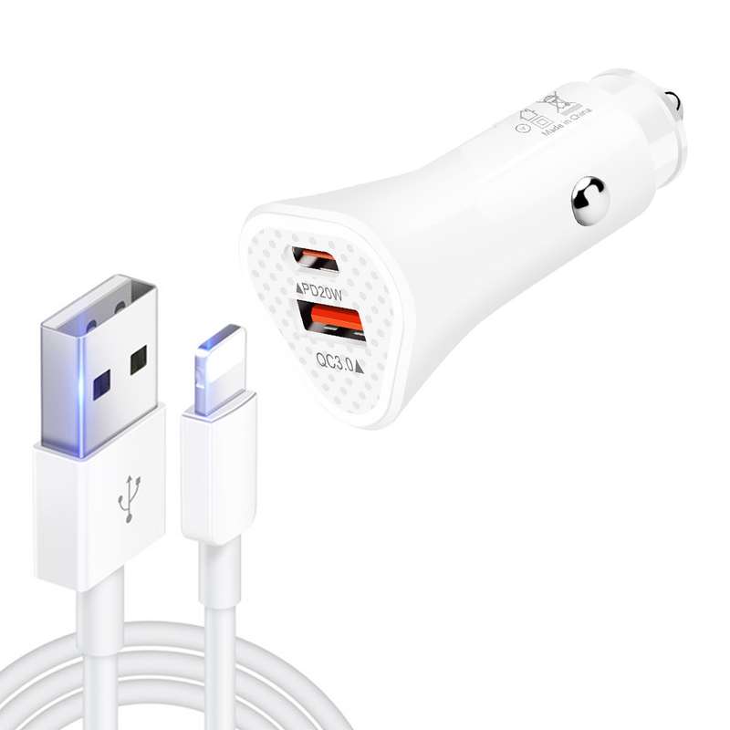 TE-P23 38W PD 20W USB-C / Type-C + QC3. 0 USB Triangle Car Charger + USB to 8 Pin Data Cable, Length
