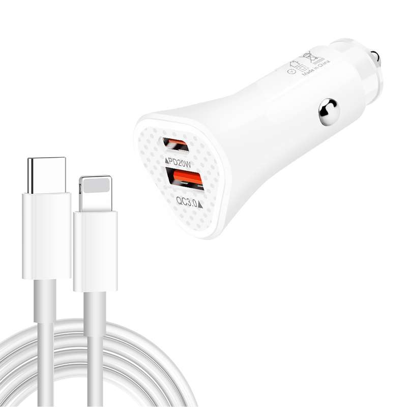 TE-P23 38W PD USB-C / Type-C + QC3. 0 USB Triangle Car Charger + USB-C / Type-C to 8 Pin Data Cable,