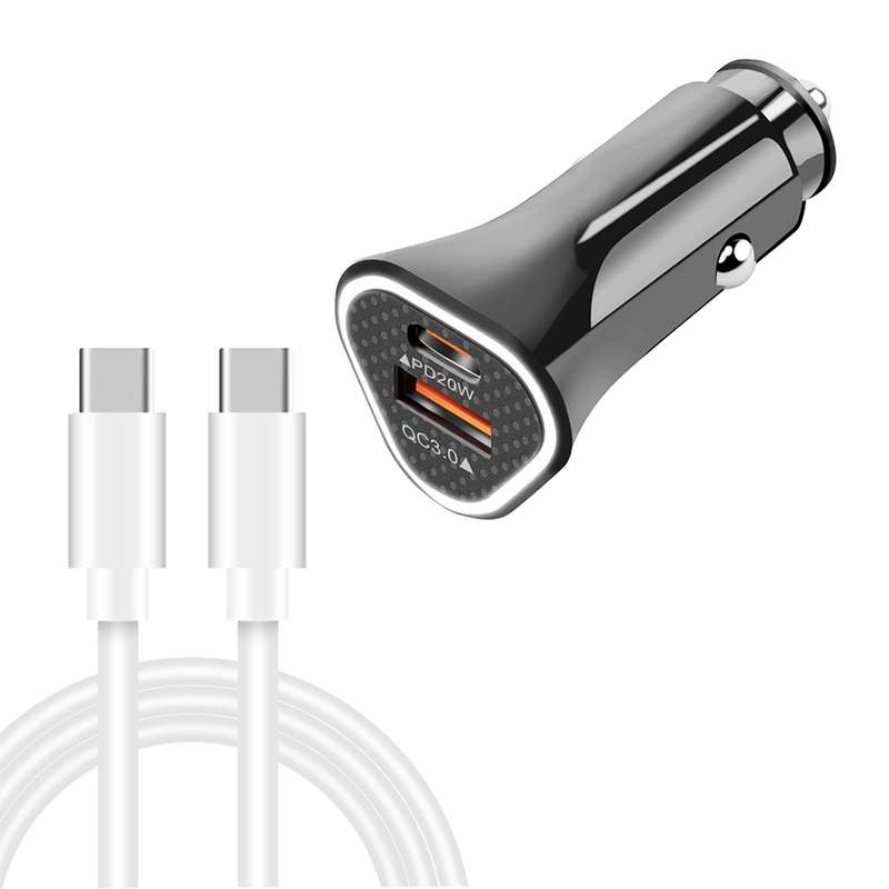 TE-P23 38W PD USB-C / Type-C + QC3. 0 USB Triangle Car Charger + USB-C / Type-C to USB-C / Type-C Da