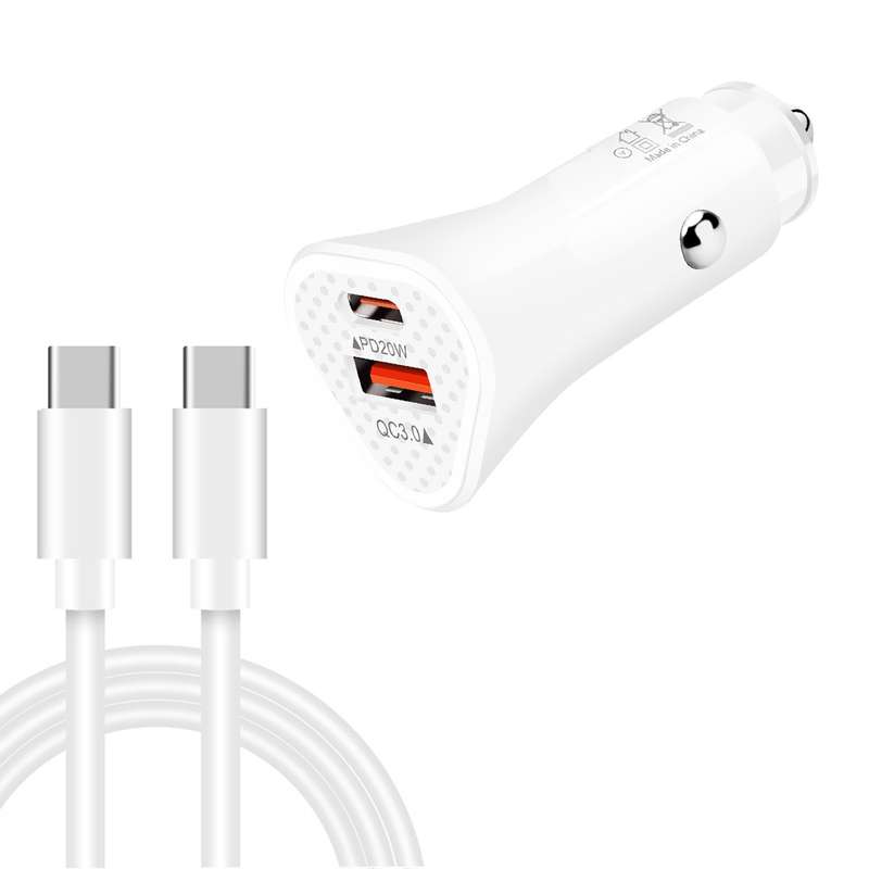 TE-P23 38W PD USB-C / Type-C + QC3. 0 USB Triangle Car Charger + USB-C / Type-C to USB-C / Type-C Da