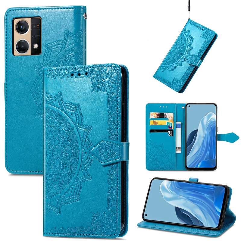 For OPPO Reno7 4G Mandala Flower Embossed Horizontal Flip Leather Phone Case(Black)