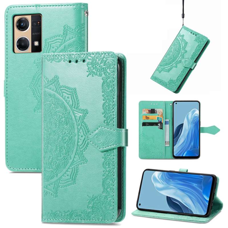 For OPPO Reno7 4G Mandala Flower Embossed Horizontal Flip Leather Phone Case(Black)