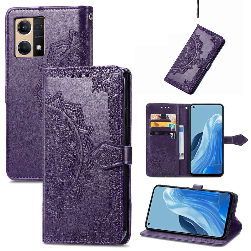 For OPPO Reno7 4G Mandala Flower Embossed Horizontal Flip Leather Phone Case(Black)