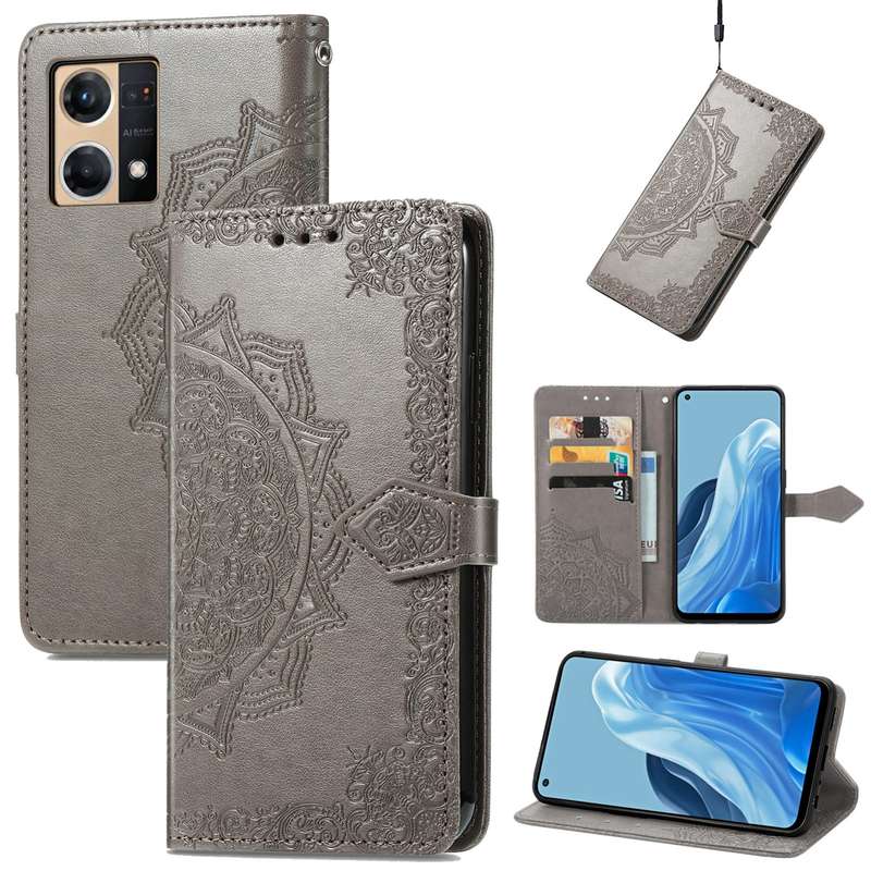 For OPPO Reno7 4G Mandala Flower Embossed Horizontal Flip Leather Phone Case(Black)