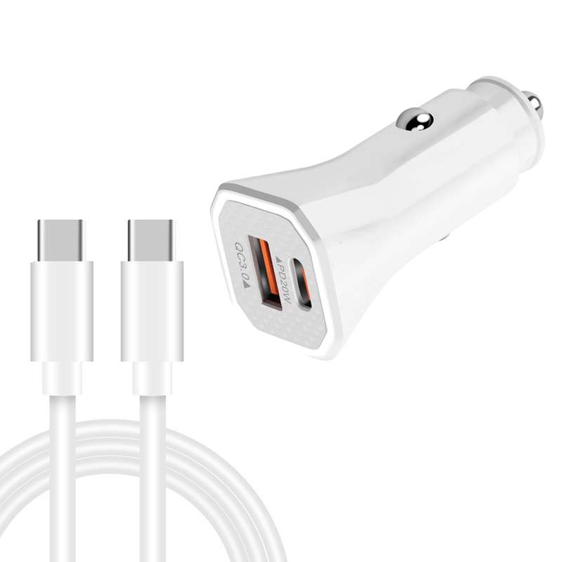 TE-P22 38W PD USB-C / Type-C + QC3. 0 USB Car Charger with 1m USB-C / Type-C to USB-C / Type-C Data