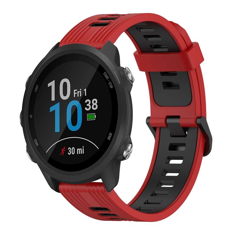 For Garmin Forerunner 245 Music 20mm Vertical Pattern Two-Color Silicone Watch Band(Olive Green + Bl