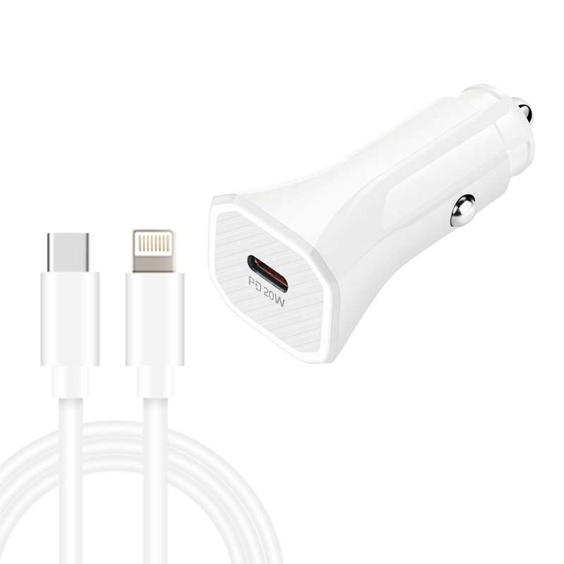 TE-P2 PD20W USB-C / Type-C Car Charger with Type-C to 8 Pin Data Cable(White)