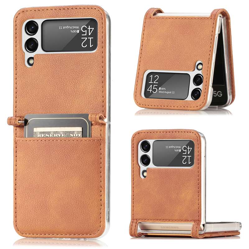 For Samsung Galaxy Z Flip 4 5G Folding Litchi Texture Card Wallet Phone Case(Brown)