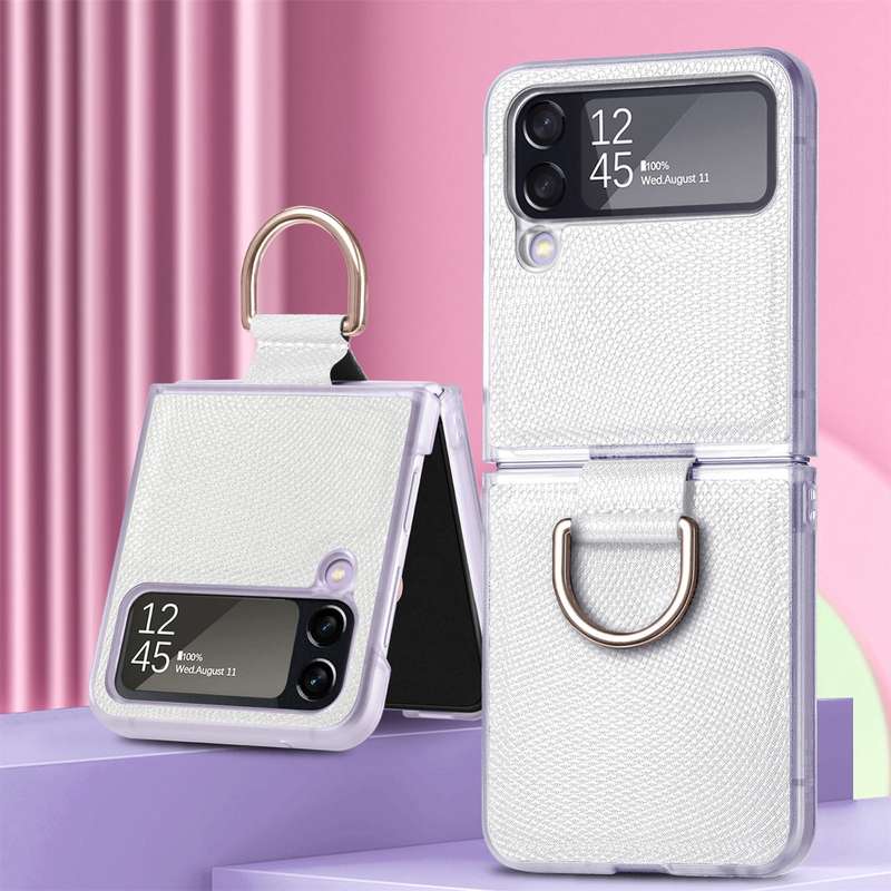 For Samsung Galaxy Z Flip4 Colorful Ring Hinged Folding Phone Case(Pink)