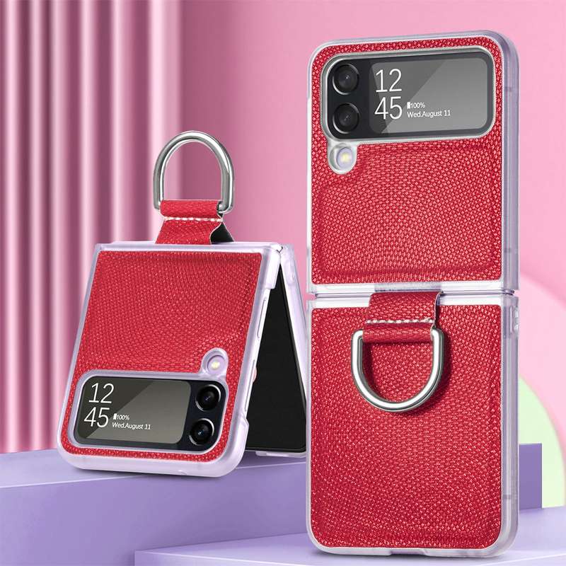 For Samsung Galaxy Z Flip4 Colorful Ring Hinged Folding Phone Case(Pink)