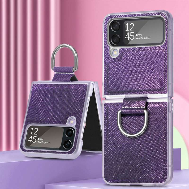 For Samsung Galaxy Z Flip4 Colorful Ring Hinged Folding Phone Case(Pink)