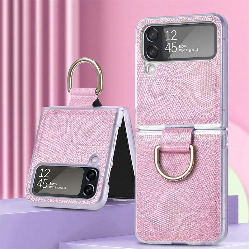 For Samsung Galaxy Z Flip4 Colorful Ring Hinged Folding Phone Case(Pink)
