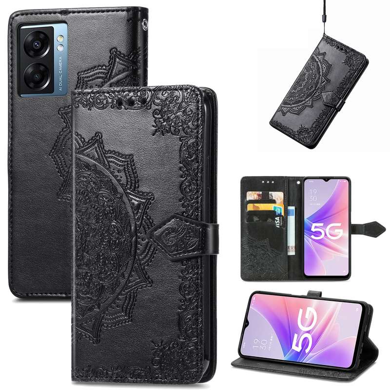 For OPPO A57 5G Mandala Flower Embossed Leather Phone Case(Purple)