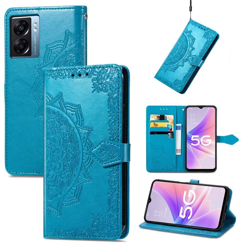 For OPPO A57 5G Mandala Flower Embossed Leather Phone Case(Purple)