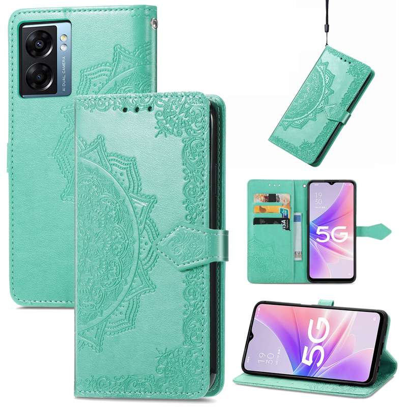 For OPPO A57 5G Mandala Flower Embossed Leather Phone Case(Purple)