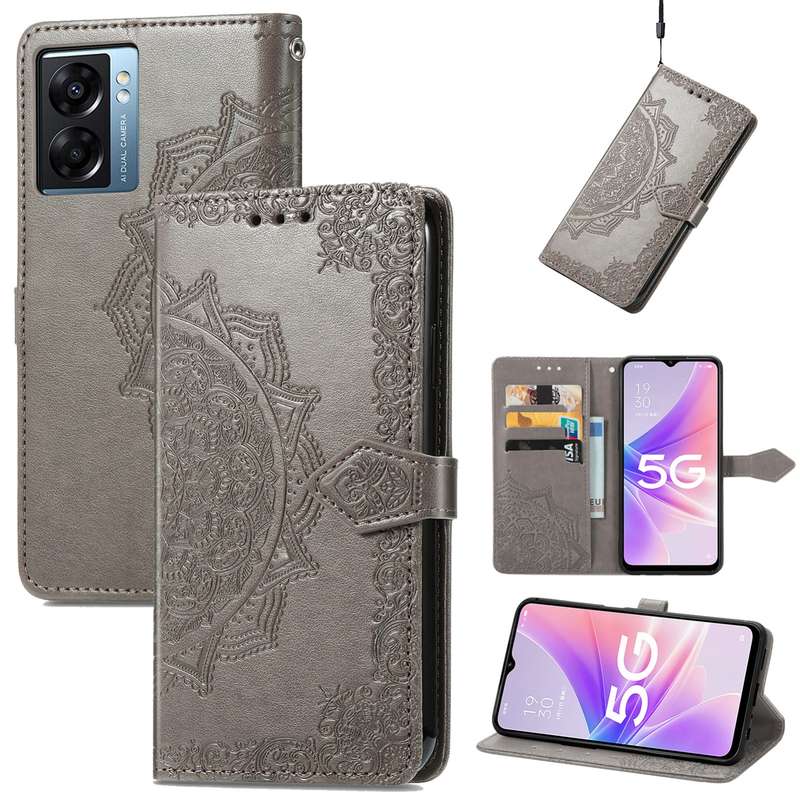 For OPPO A57 5G Mandala Flower Embossed Leather Phone Case(Purple)