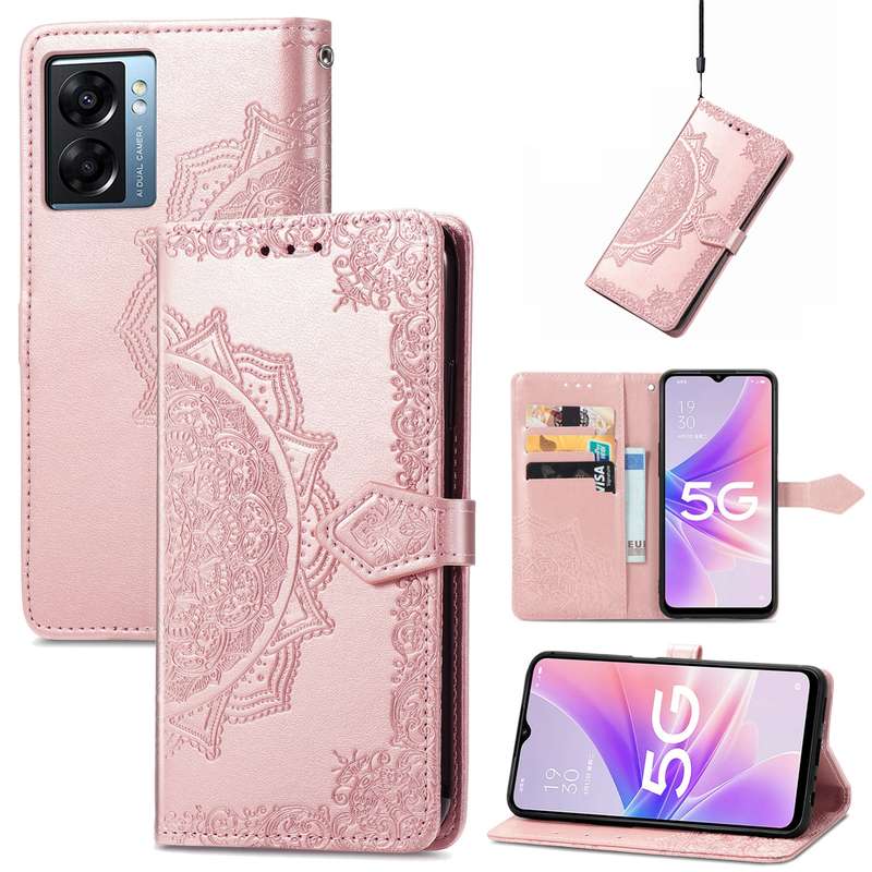 For OPPO A57 5G Mandala Flower Embossed Leather Phone Case(Purple)