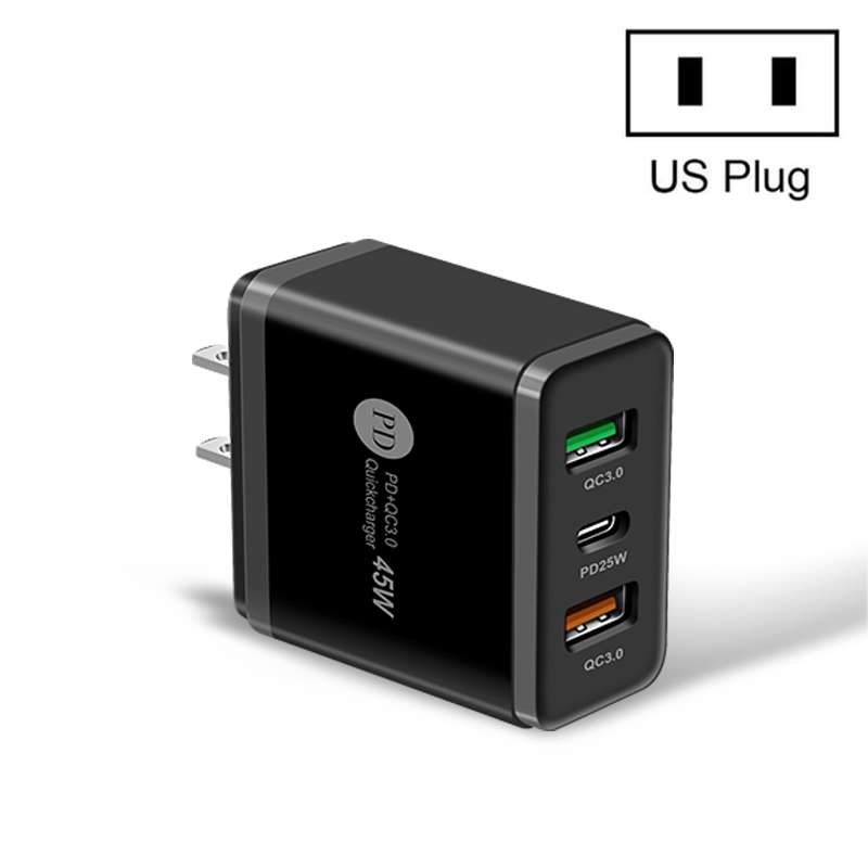 45W PD3.0 + 2 x QC3.0 USB Multi Port Quick Charger, US Plug(White)