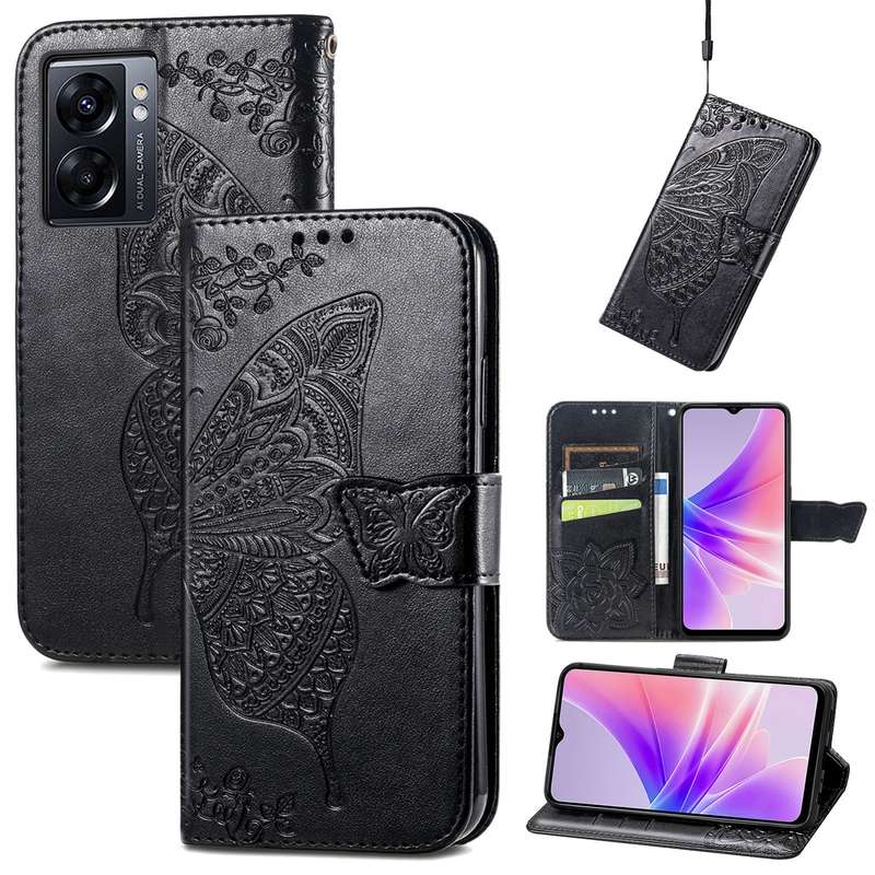 For OPPO A77 Butterfly Love Flower Embossed Flip Leather Phone Case(Rose Gold)