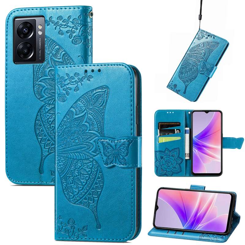 For OPPO A77 Butterfly Love Flower Embossed Flip Leather Phone Case(Rose Gold)