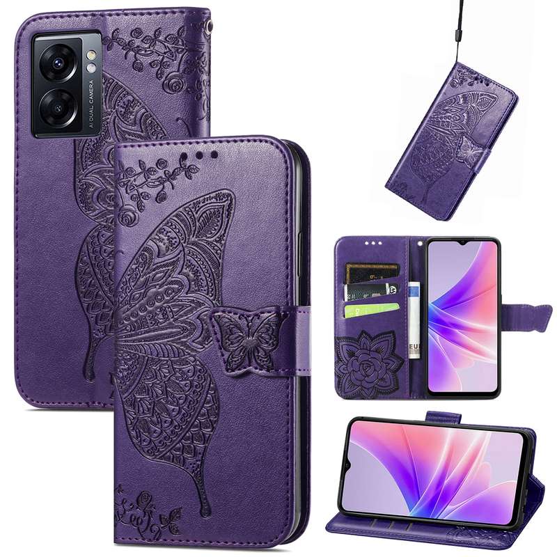 For OPPO A77 Butterfly Love Flower Embossed Flip Leather Phone Case(Rose Gold)