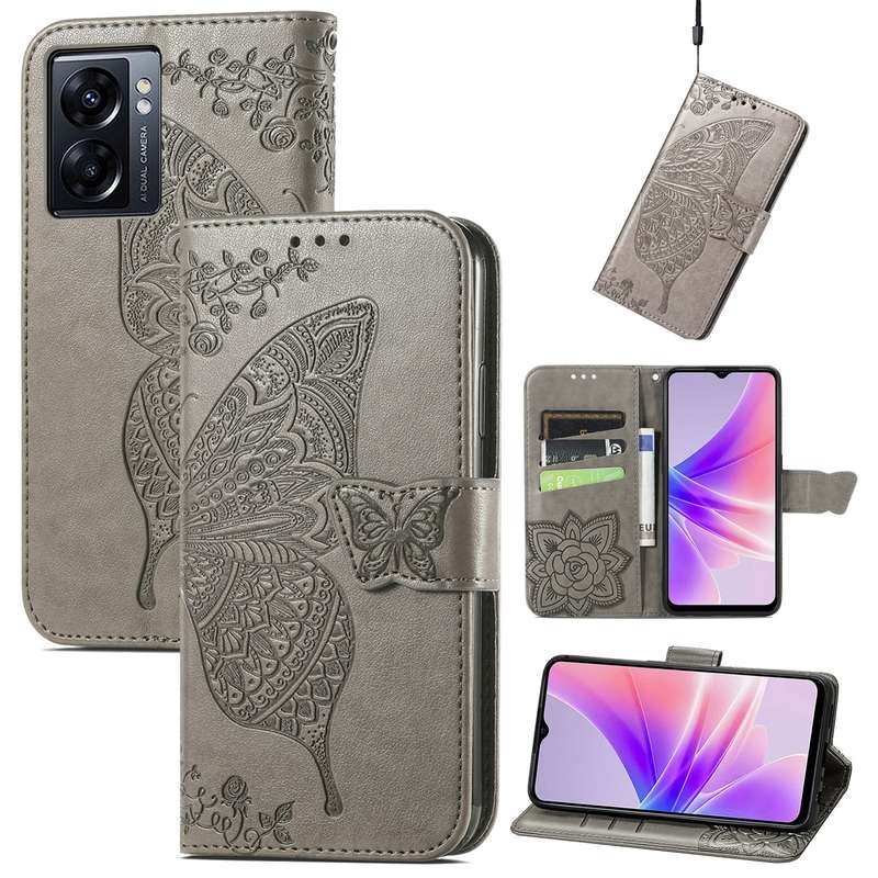 For OPPO A77 Butterfly Love Flower Embossed Flip Leather Phone Case(Rose Gold)