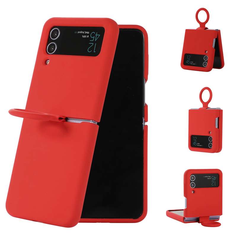 For Samsung Galaxy Flip 3 Silicone Integrated Ring Buckle Phone Case(Black)