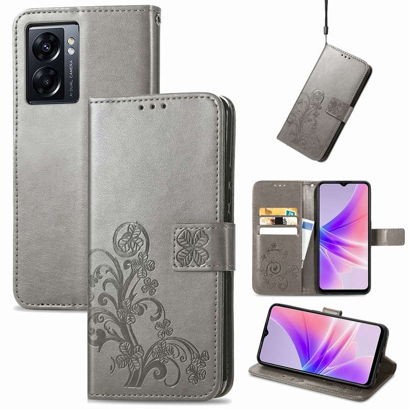 For OPPO A77 Four-leaf Clasp Embossed Buckle Leather Phone Case(Rose Gold)
