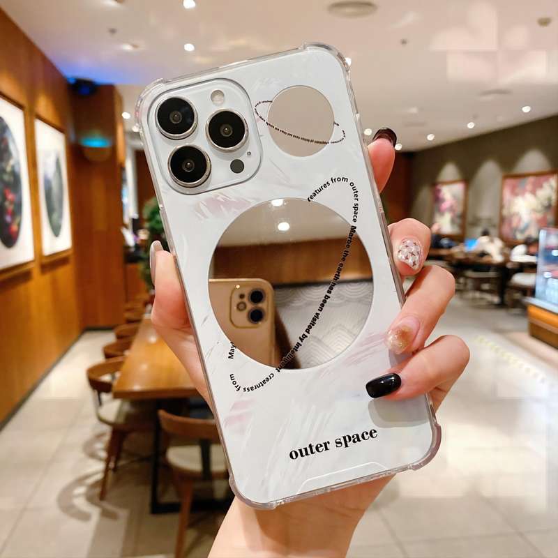 For iPhone 14 Pro Color Painted Mirror Phone Case(Leaf)