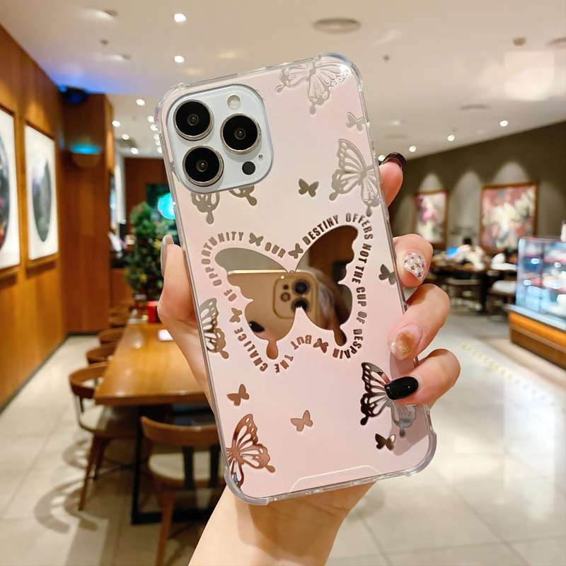 For iPhone 14 Pro Color Painted Mirror Phone Case(Leaf)