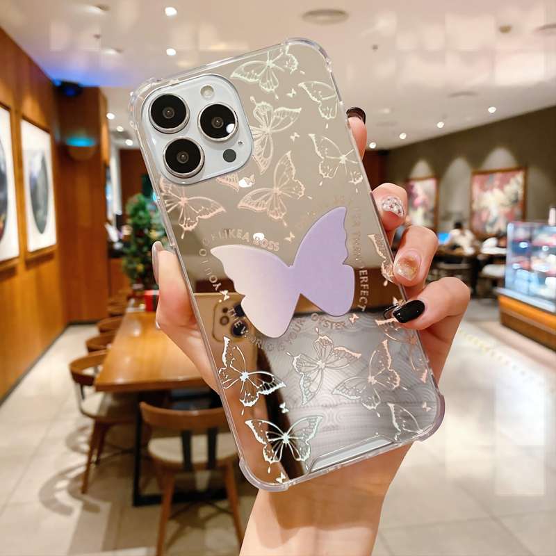 For iPhone 14 Pro Color Painted Mirror Phone Case(Leaf)