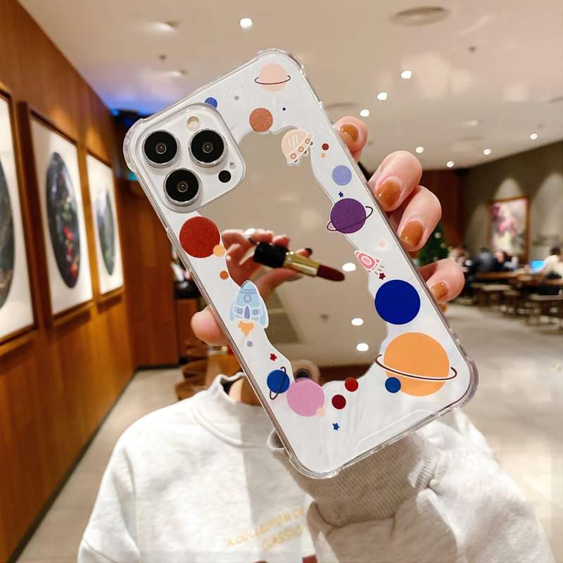 For iPhone 14 Pro Color Painted Mirror Phone Case(Leaf)
