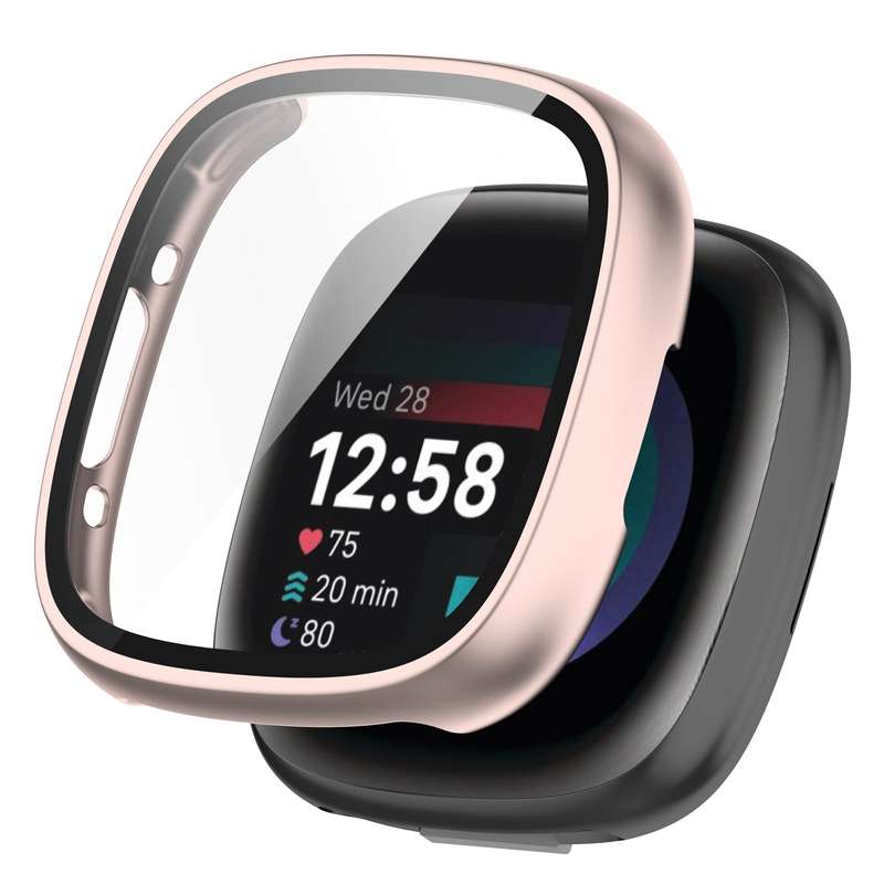 For Fitbit Versa 4 PC+ Toughened Film Integrated Protective Case(Black)