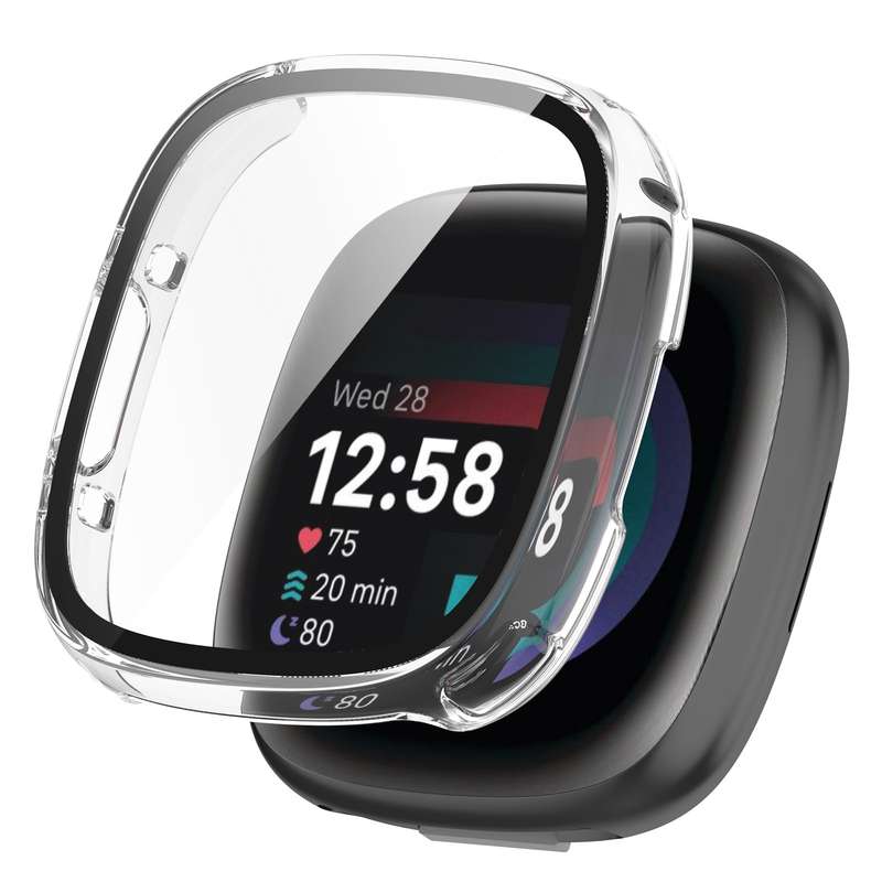 For Fitbit Versa 4 PC+ Toughened Film Integrated Protective Case(Black)