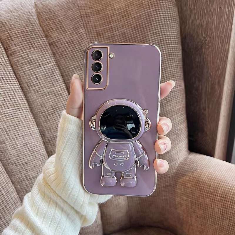 For Samsung Galaxy Note20 Ultra Plating Astronaut Holder Phone Case(White)